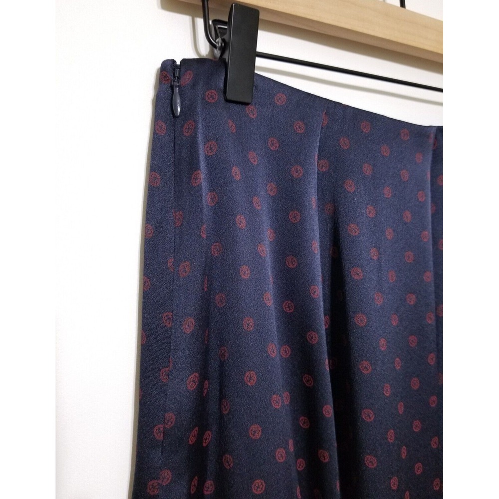Vince Leaf Foulard 100% Silk Satin Asymmetric Midi Skirt Navy Blue XS M $325 - Picture 12 of 14